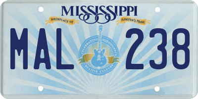 MS license plate MAL238