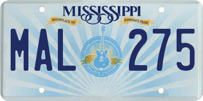 MS license plate MAL275