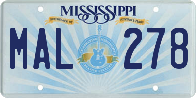 MS license plate MAL278