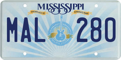 MS license plate MAL280