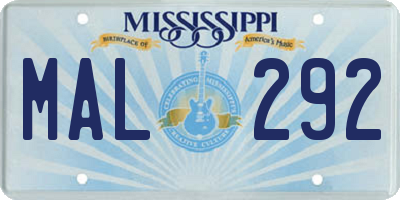 MS license plate MAL292