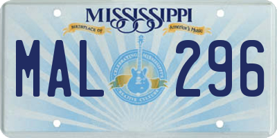 MS license plate MAL296