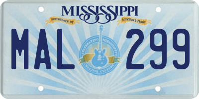 MS license plate MAL299
