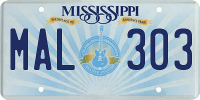 MS license plate MAL303
