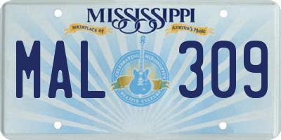 MS license plate MAL309