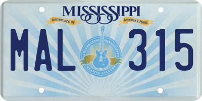 MS license plate MAL315