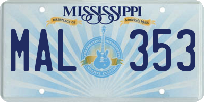 MS license plate MAL353