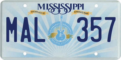 MS license plate MAL357