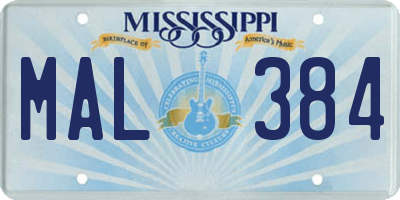 MS license plate MAL384