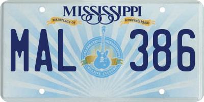 MS license plate MAL386