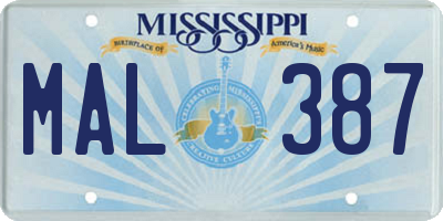 MS license plate MAL387