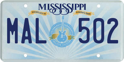 MS license plate MAL502