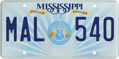 MS license plate MAL540