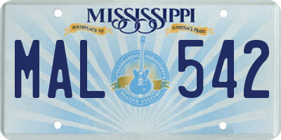 MS license plate MAL542