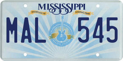MS license plate MAL545
