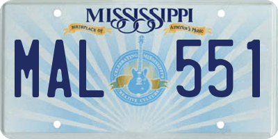 MS license plate MAL551