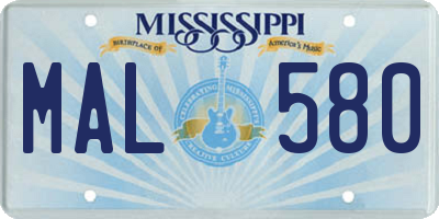 MS license plate MAL580