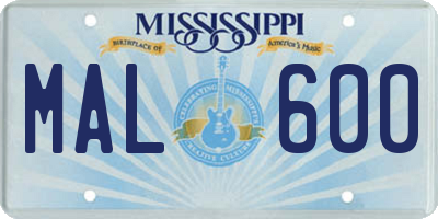 MS license plate MAL600