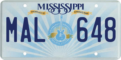 MS license plate MAL648