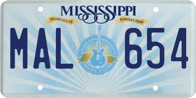 MS license plate MAL654