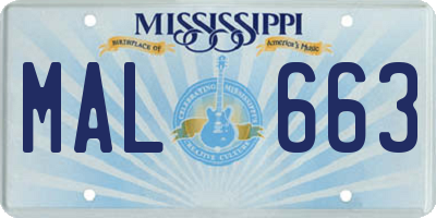 MS license plate MAL663