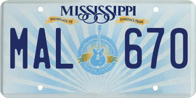 MS license plate MAL670