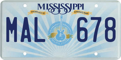 MS license plate MAL678