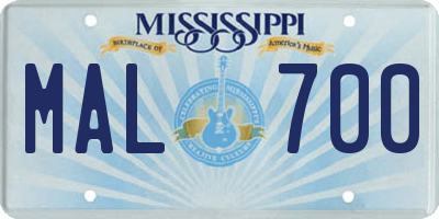 MS license plate MAL700
