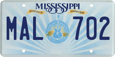 MS license plate MAL702