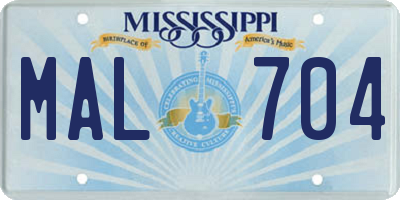 MS license plate MAL704
