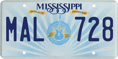 MS license plate MAL728
