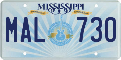 MS license plate MAL730