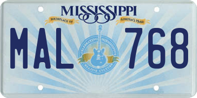 MS license plate MAL768