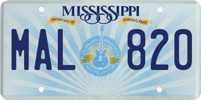 MS license plate MAL820