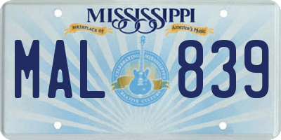 MS license plate MAL839