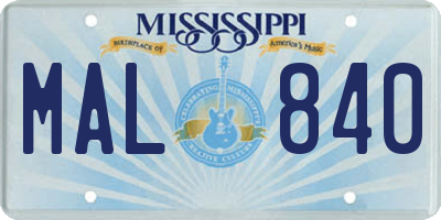 MS license plate MAL840