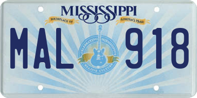 MS license plate MAL918
