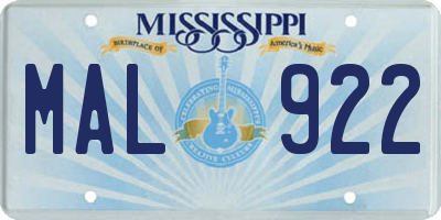 MS license plate MAL922