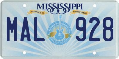 MS license plate MAL928