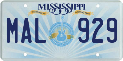 MS license plate MAL929