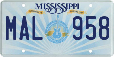 MS license plate MAL958