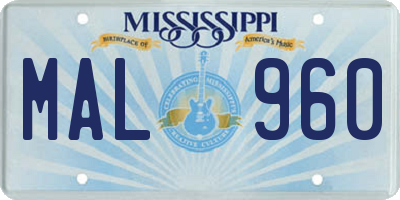 MS license plate MAL960