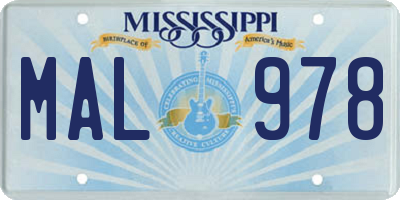 MS license plate MAL978