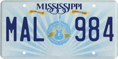 MS license plate MAL984