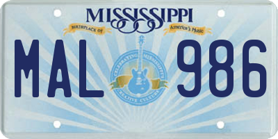 MS license plate MAL986