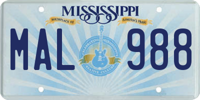 MS license plate MAL988