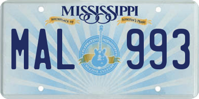 MS license plate MAL993