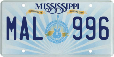 MS license plate MAL996