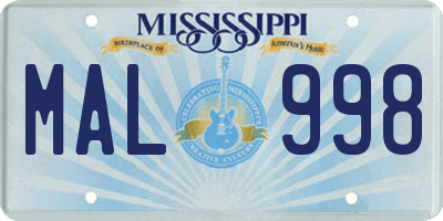 MS license plate MAL998
