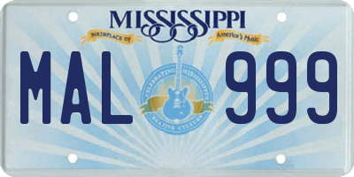 MS license plate MAL999